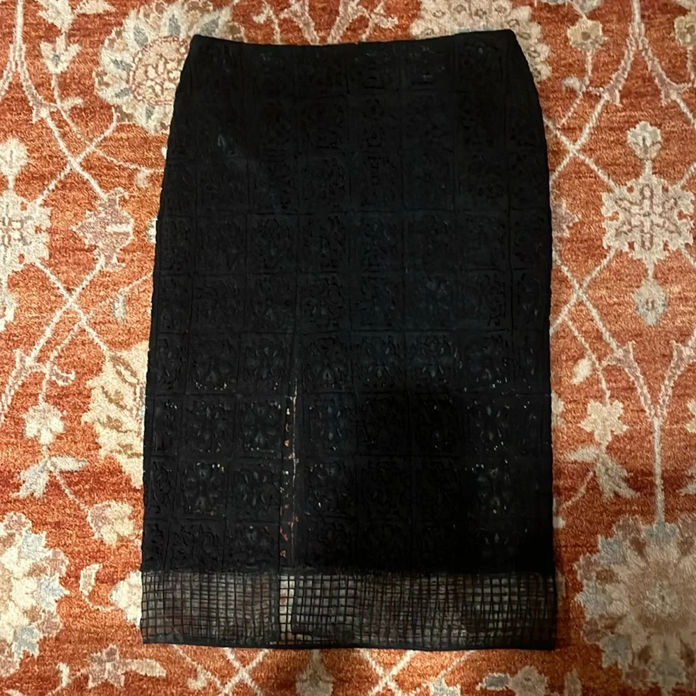ALEXIS OLI SKIRT W/SLIT IN BLACK ORGANZA LACE EMBROIDERY SZ L - Picture 5 of 9